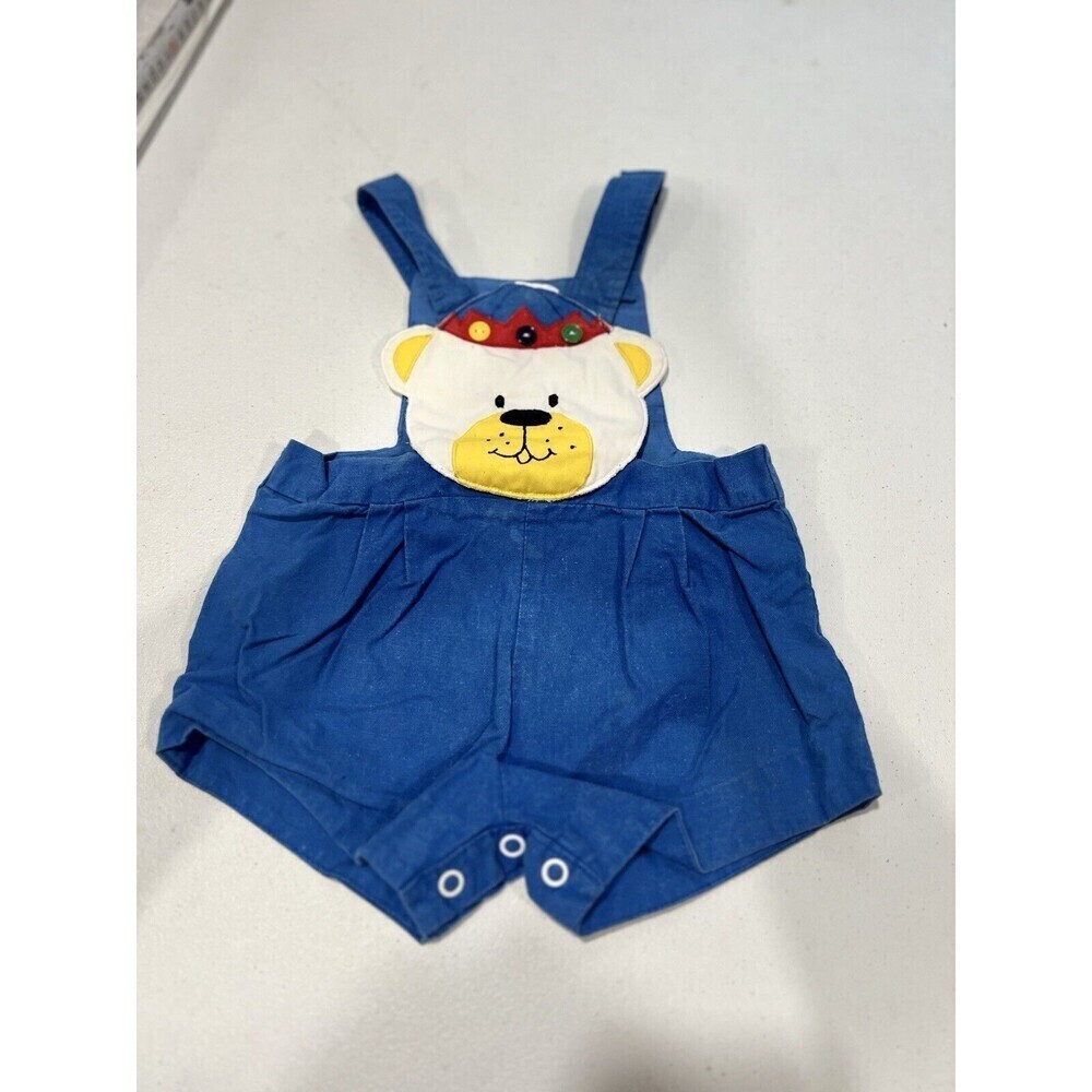 Vintage 80s Sears Cloth Teddy Bead Baby 12 Months Romper Jumper Overalls